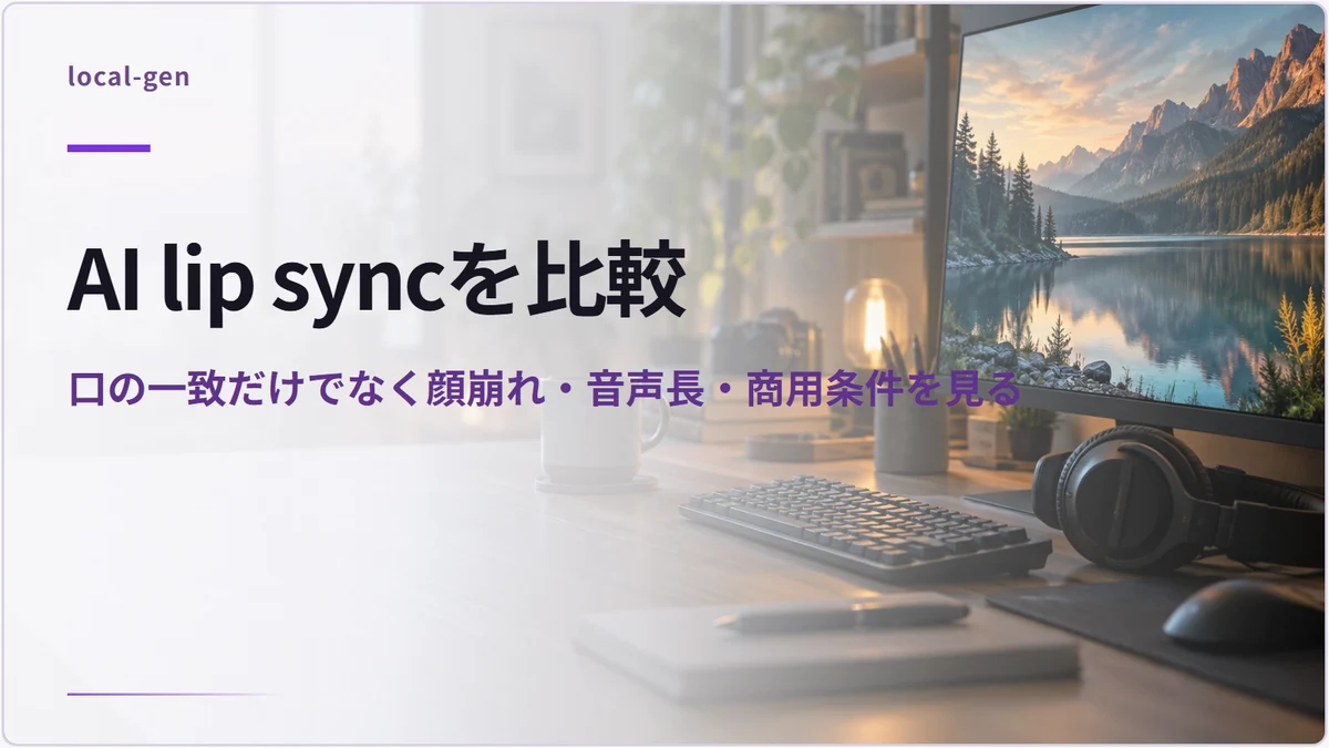 AI lip syncを比較 — 口の一致だけでなく顔崩れ・音声長・商用条件を見る