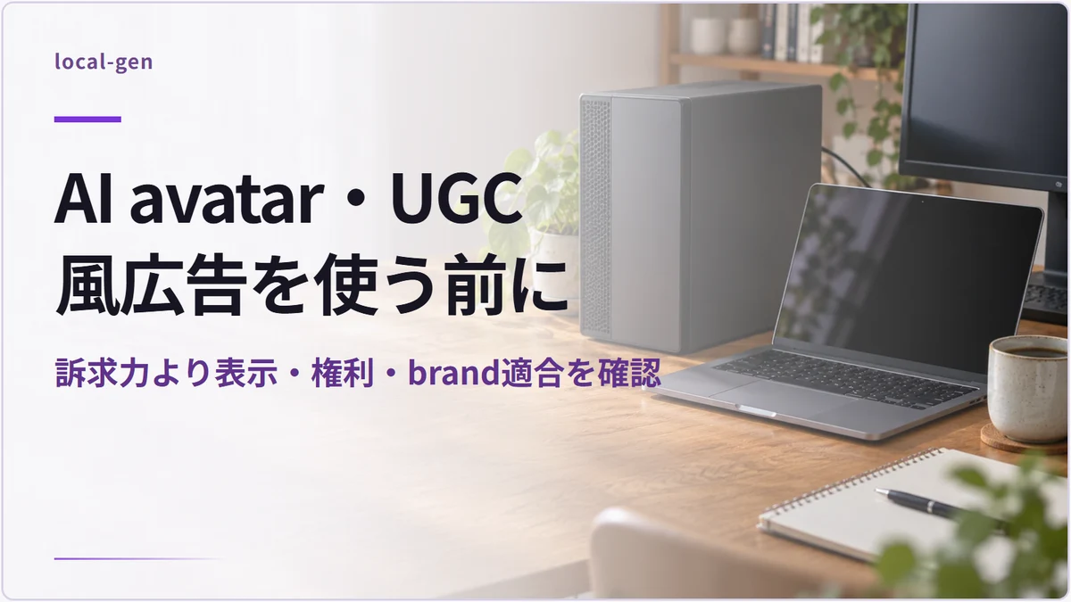 AI avatar・UGC風広告を使う前に — 訴求力より表示・権利・brand適合を確認