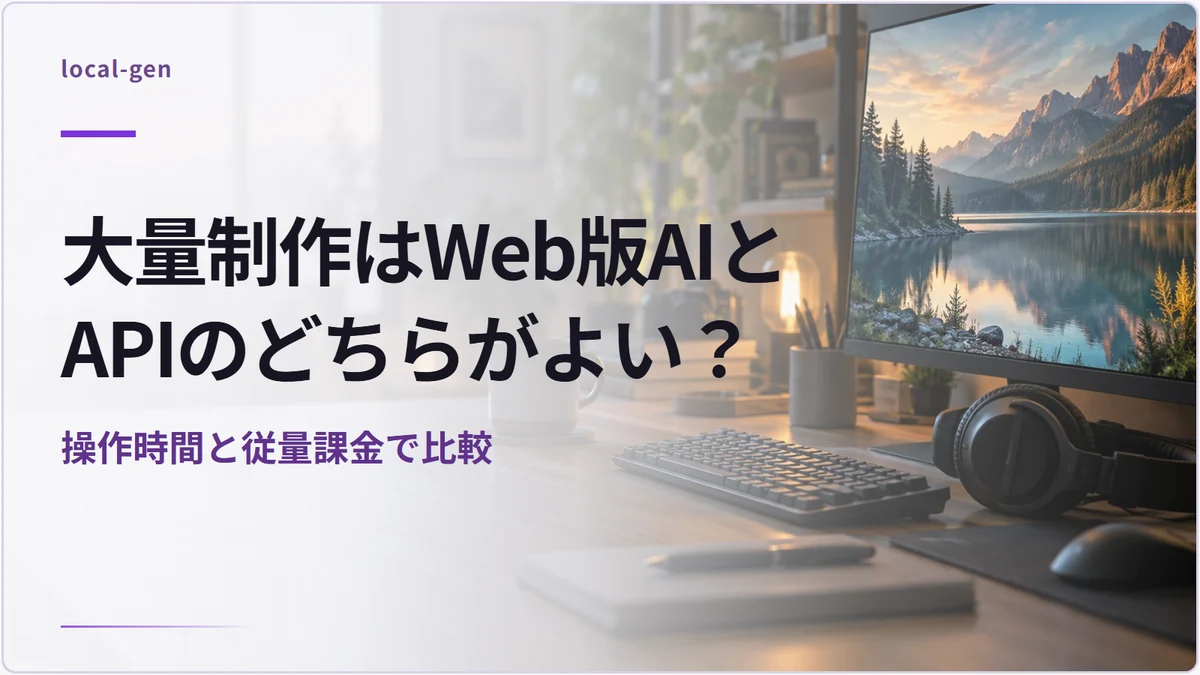 大量制作はWeb版AIとAPIのどちらがよい？ — 操作時間と従量課金で比較