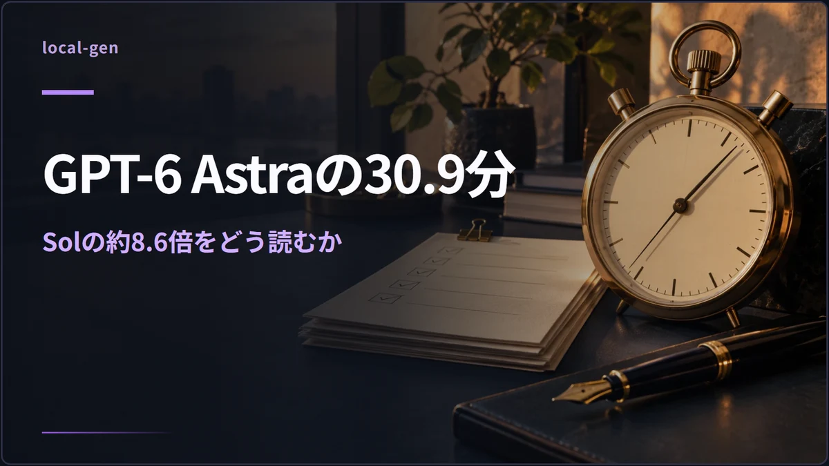 GPT-6 Astraの30.9分 — Solの約8.6倍をどう読むか