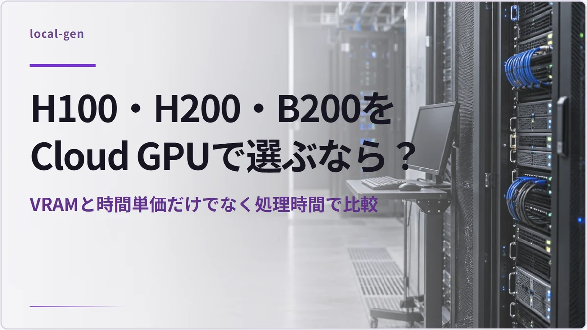 H100・H200・B200をCloud GPUで選ぶなら？ — VRAMと時間単価だけでなく処理時間で比較